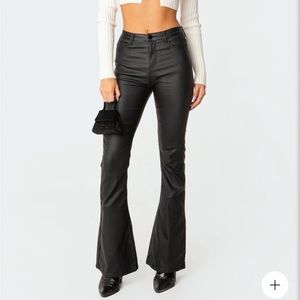 EDIKTED Luna Feux Leather Flare Jeans